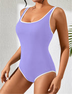 Emoswims - Women's One Piece Swimsuit Sports Adjustable Strap Bathing Suit Color Block Ribbed High Cut Swimsuits