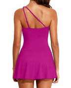 Emoswims - Women One Piece Swim Dress One Shoulder Swimsuit with Skirt