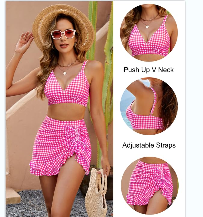 Emoswims - Women's High Waisted Bikini Sets Tummy Control Swim Skirt Two Piece Swim Suit
