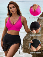 Emoswims - Womens Swim Skirt High Waisted Bikini Sets Tummy Control Swimsuits Mesh Sarong Wraps Bathing Suits