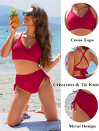 Emoswims - Womens High Waisted Bikini Sets Drawstring Tummy Control Swimsuits Crisscross Tie Back Bathing Suit