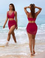 Emoswims - Womens Swim Skirt High Waisted Bikini Sets Tummy Control Swimsuits Mesh Sarong Wraps Bathing Suits
