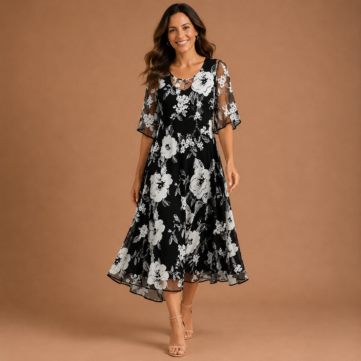 SERAPHINA | Vestido midi de malla con estampado floral