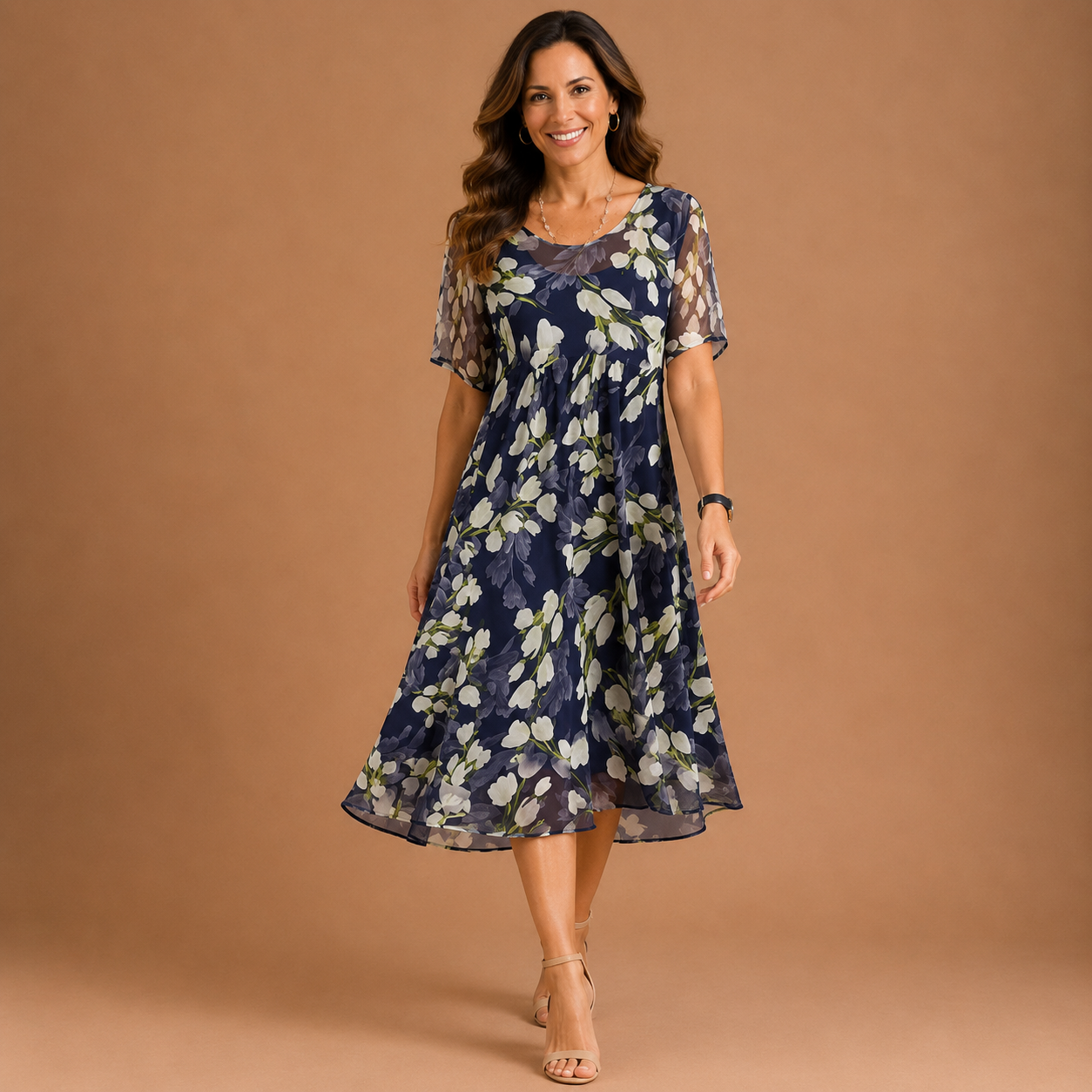 SERAPHINA | Vestido midi de malla con estampado floral