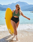 Emoswims - Womens One Piece Swimsuits Push Up Tummy Control Bathing Suits V Neck Cutout Modest Swimwear