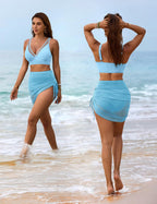 Emoswims - Womens Swim Skirt High Waisted Bikini Sets Tummy Control Swimsuits Mesh Sarong Wraps Bathing Suits