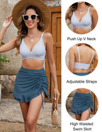 Emoswims - Women's High Waisted Bikini Sets Tummy Control Swim Skirt Two Piece Swim Suit
