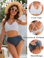 Emoswims - Womens High Waisted Bikini Sets Drawstring Tummy Control Swimsuits Crisscross Tie Back Bathing Suit