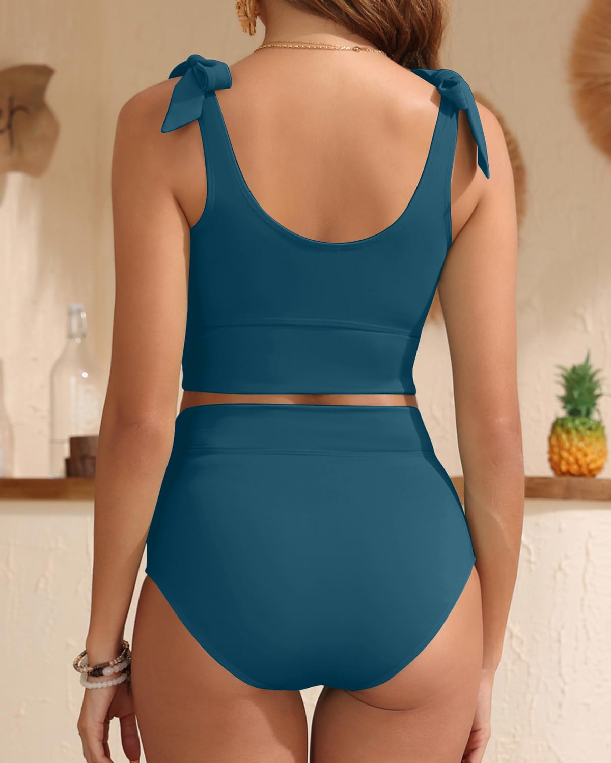 Emoswims - Two Piece High Waisted Swimsuits Women Tummy Control Bikini Modest Bathing Suit