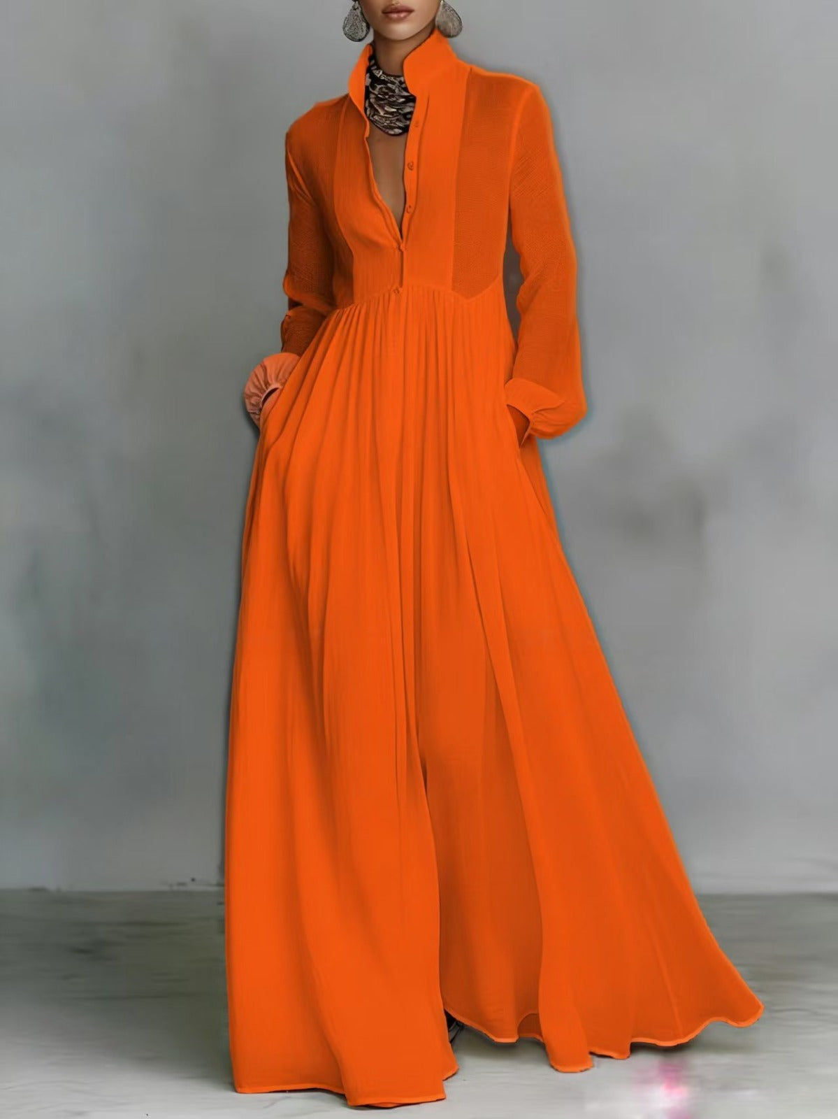 Serena | Vestido Maxi Fluido con Botonadura Frontal