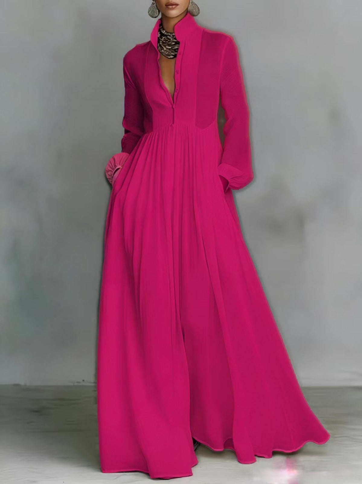 Serena | Vestido Maxi Fluido con Botonadura Frontal