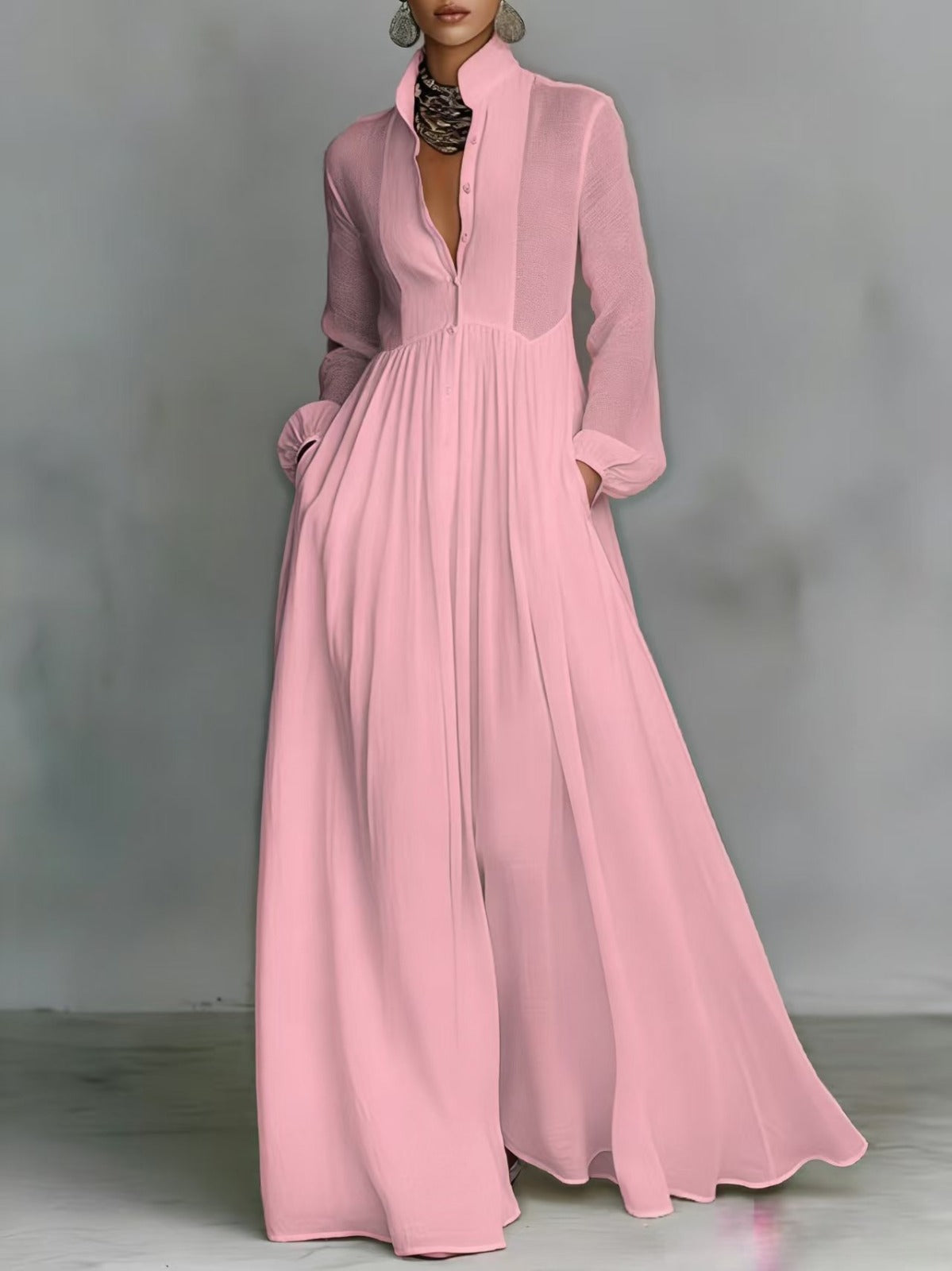 Serena | Vestido Maxi Fluido con Botonadura Frontal