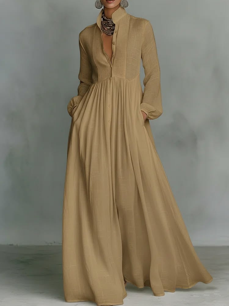 Serena | Vestido Maxi Fluido con Botonadura Frontal