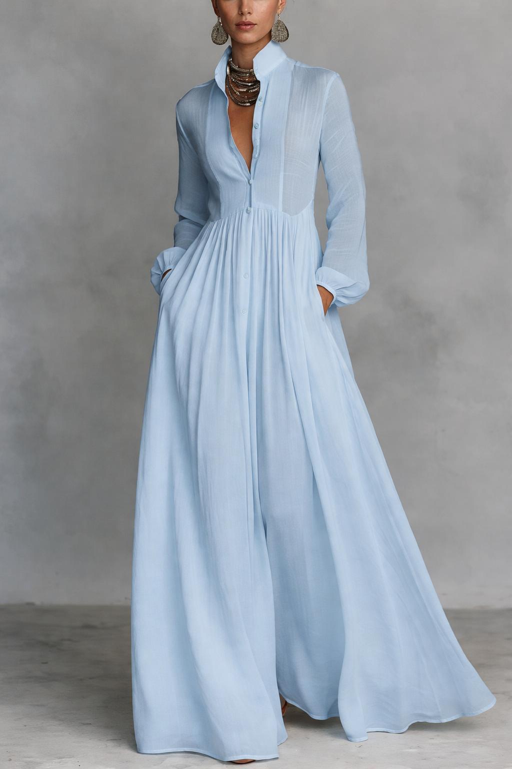Serena | Vestido Maxi Fluido con Botonadura Frontal