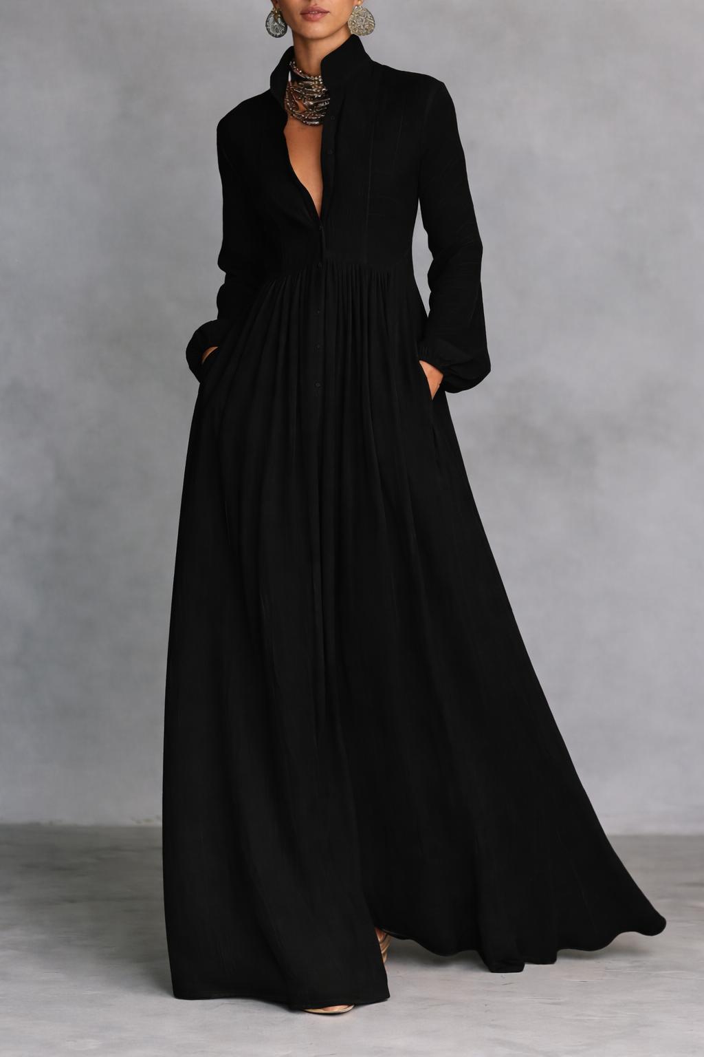 Serena | Vestido Maxi Fluido con Botonadura Frontal