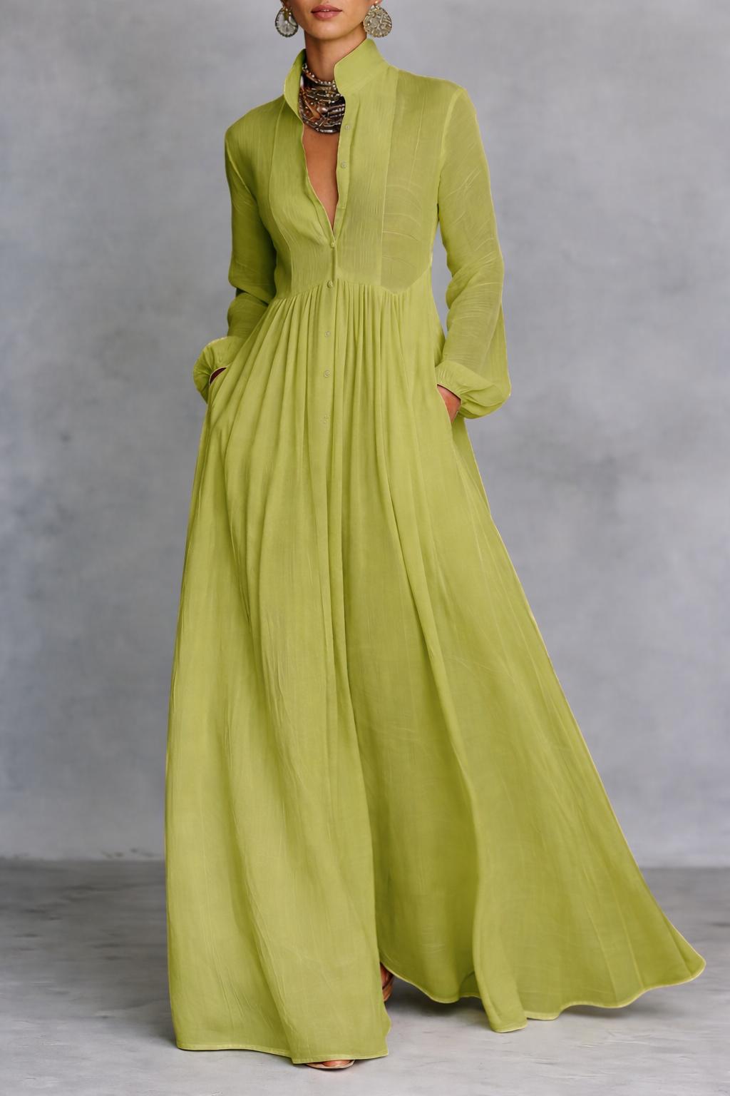 Serena | Vestido Maxi Fluido con Botonadura Frontal
