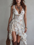 Gabriel Moreno - Vestido Mini en Viscosa con Tirantes Finos y Estampado Floral Retro