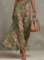 Gabriel Moreno - Serena — Vestido Maxi Halter de Gasa Floral Elegante