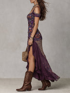 Gabriel Moreno - Vestido Maxi Estilo Urbano Nómada con Estampado Leopardo y Flores Cuello Alto