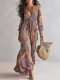 Gabriel Moreno - Vestido Maxi en Chifón con Estampado Paisley y Escote en V