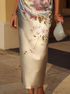 Gabriel Moreno - Vestido Midi en Satén con Estampado Floral de Hombro Descubierto