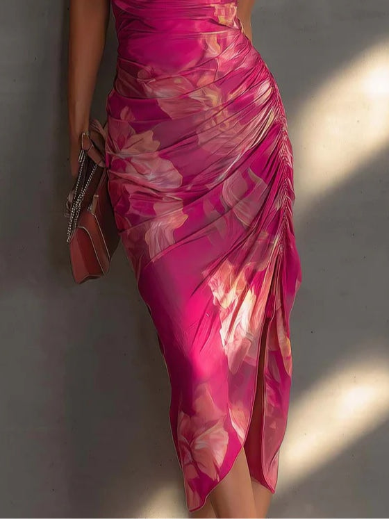 Gabriel Moreno - Vestido Bodycon Sin Mangas con Estampado Floral Fucsia
