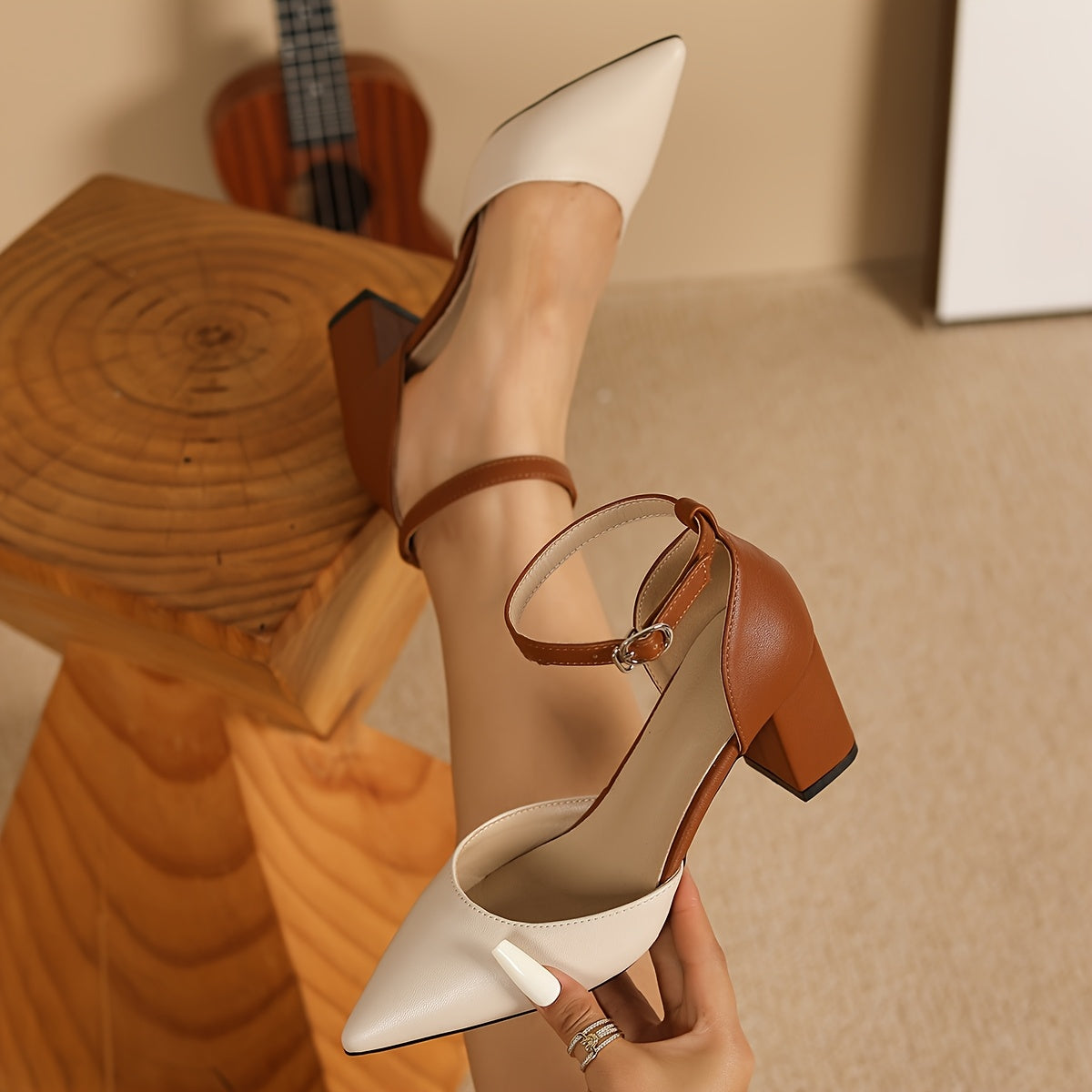 Marielle™ | Zapatos de tacón con cierre de velcro bicolor