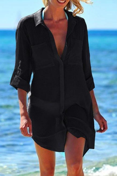 Emoswims - Navy Pocket Long Sleeve Cover Up