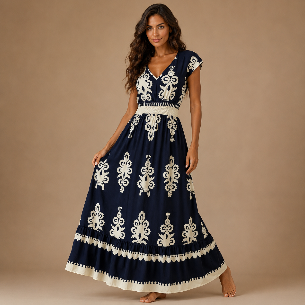 CARMEN | Vestido maxi de estilo barroco con escote en V