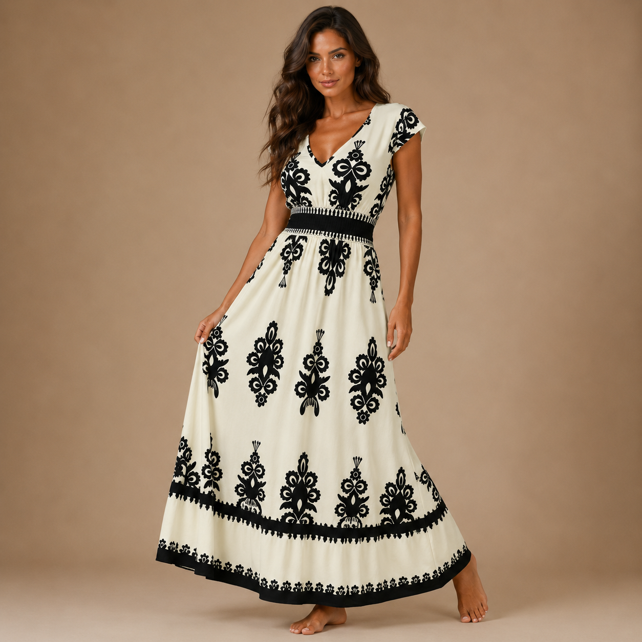 CARMEN | Vestido maxi de estilo barroco con escote en V