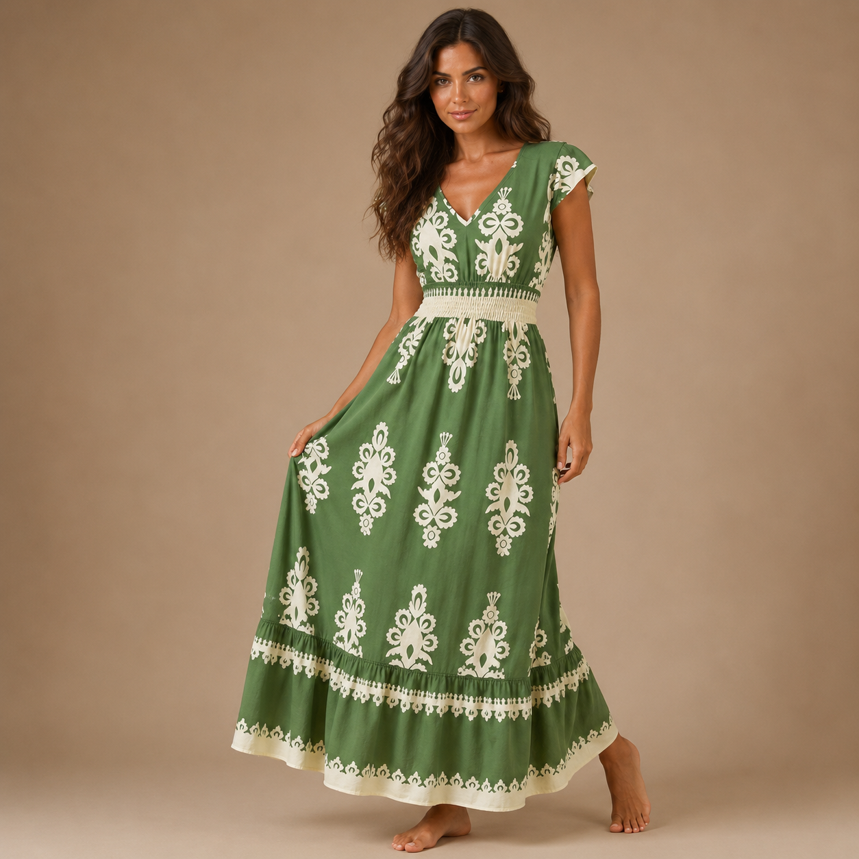 CARMEN | Vestido maxi de estilo barroco con escote en V