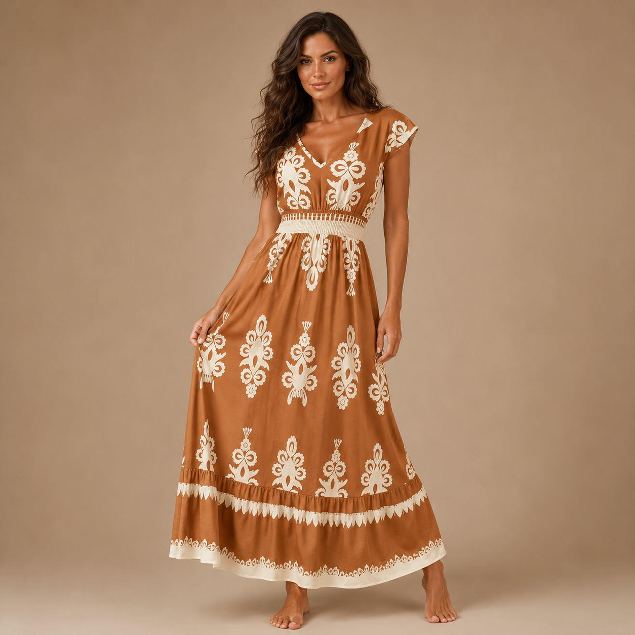 CARMEN | Vestido maxi de estilo barroco con escote en V