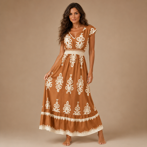 CARMEN | Vestido maxi de estilo barroco con escote en V