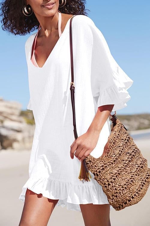 Emoswims - V Neck Solid Color Cover Up