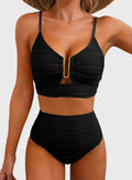 Emoswim - 2026 Summer Two Piece Bikini Set U-Wire Cutout High Waisted Swimsuit-Black