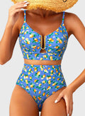 Emoswim - 2026 Summer Two Piece Bikini Set U-Wire Cutout High Waisted Swimsuit-Navy Citrus
