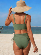 Emoswim - Women's High Waisted Bikini Sets Drawstring Tummy Control Swimsuits Crisscross Tie Back Bathing Suit