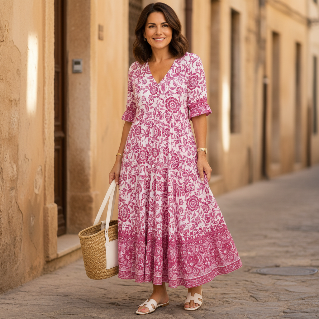 KEISHA | Vestido floral con escote en V, grácil y elegante