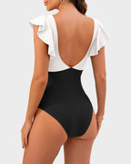 Emoswims - Ruffle Sleeve Cut-Out Ruched One-Piece Swimsuit
