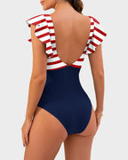 Emoswims - Ruffle Sleeve Cut-Out Ruched One-Piece Swimsuit