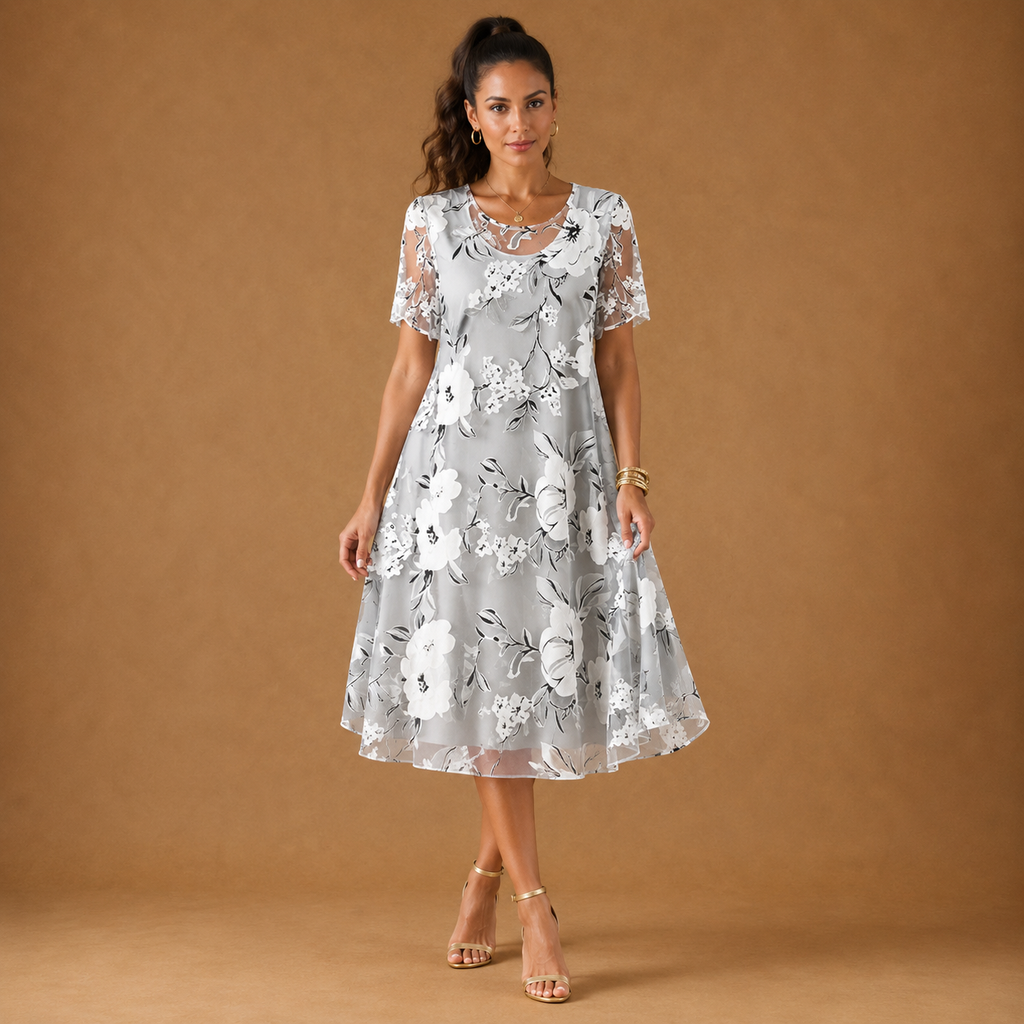 SERAPHINA | Vestido midi de malla con estampado floral