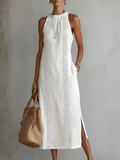 Gabriel Moreno - Jimena | Vestido Midi Relajado con Bordados y Cuello Mandarín