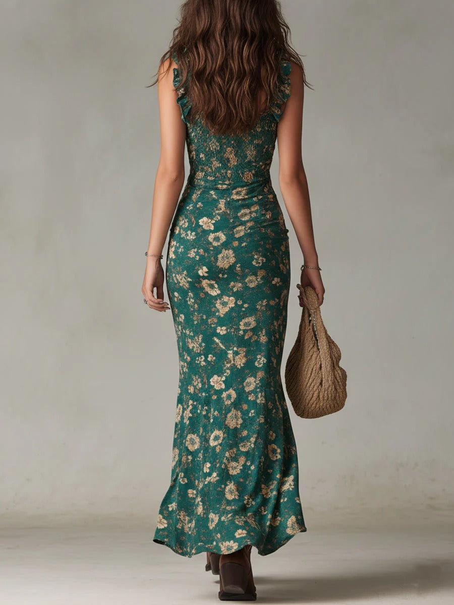 Gabriel Moreno - Zara | Vestido Maxi Floral Bohemio Fruncido con Abertura Lateral