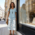 Conjunto de ocio con camiseta de cuello redondo (multicapa) y pantalones extraanchos: cómodo, ligero y versátil; ideal para el día a día y para viajar