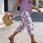 Conjunto de ocio con camiseta de cuello redondo (multicapa) y pantalones extraanchos: cómodo, ligero y versátil; ideal para el día a día y para viajar
