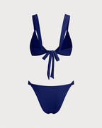 Conjunto de bikini triangular con textura en azul real