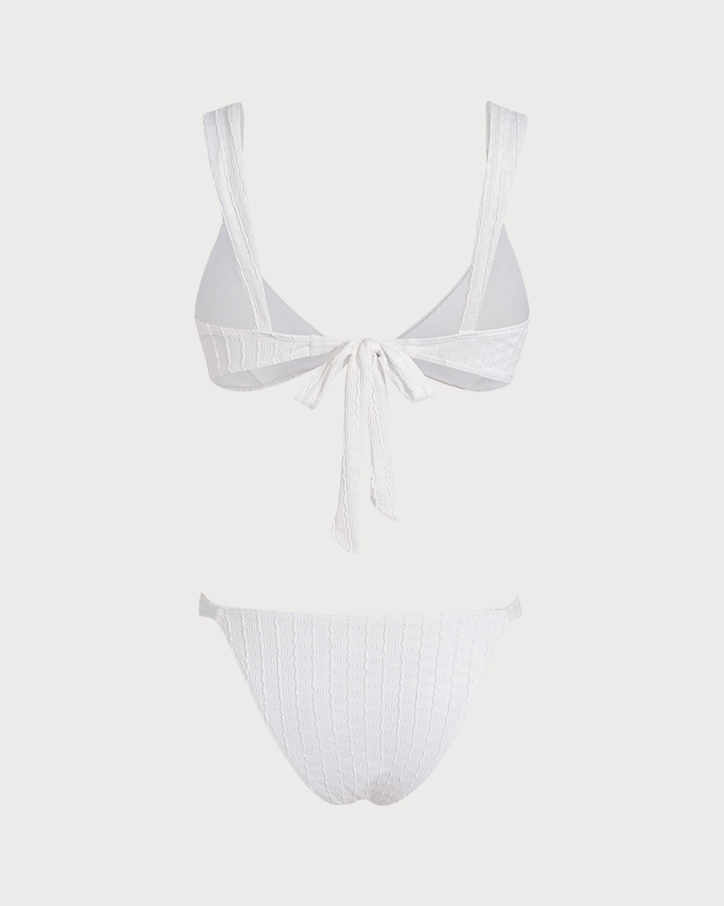 Conjunto de bikini con bralette de cuello en V y textura en color blanco