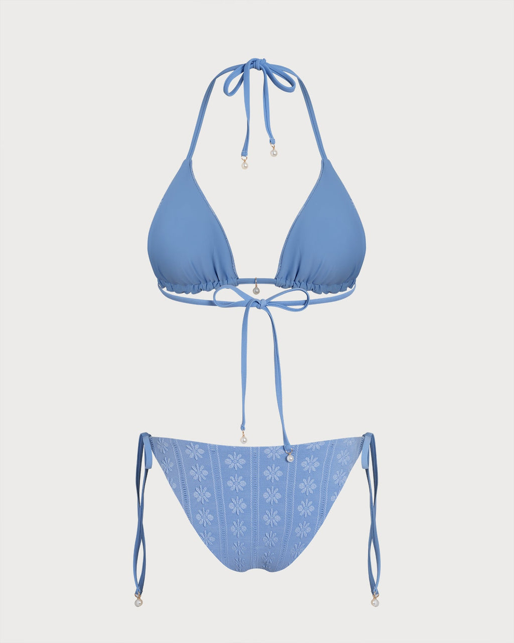 Conjunto de bikini reversible con top halter y braguita triangular azul