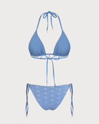 Conjunto de bikini reversible con top halter y braguita triangular azul