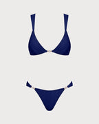 Conjunto de bikini triangular con textura en azul real